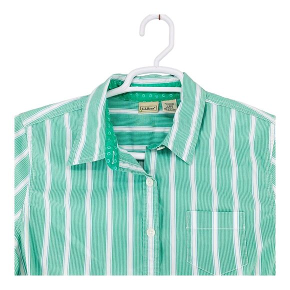 LL BEAN Shirt Womens L Button Up Blouse Top Striped 3/4 Sleeve Green - Picture 11 of 11